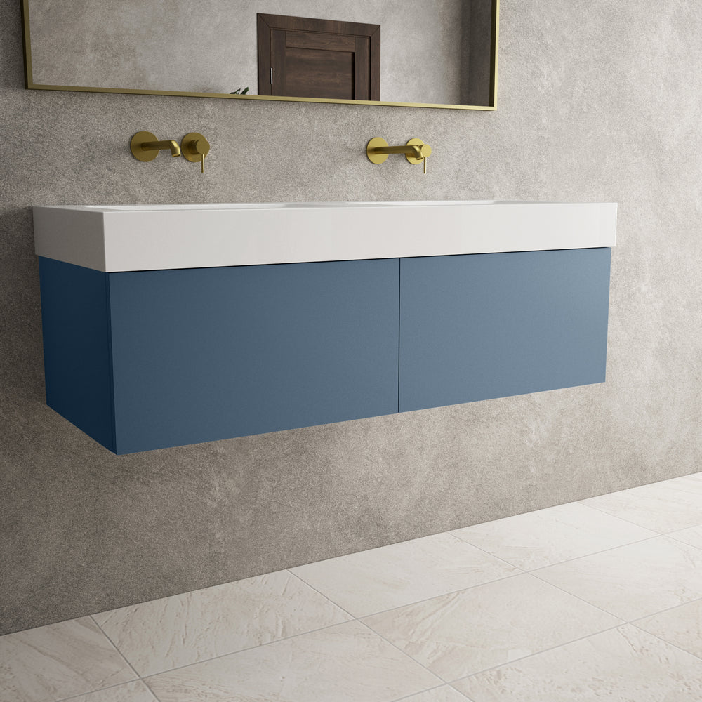Raffinata Two Drawer Vanity Unit  With Beyondstone BLOC Double Basin - Matt Navy 1200mm
