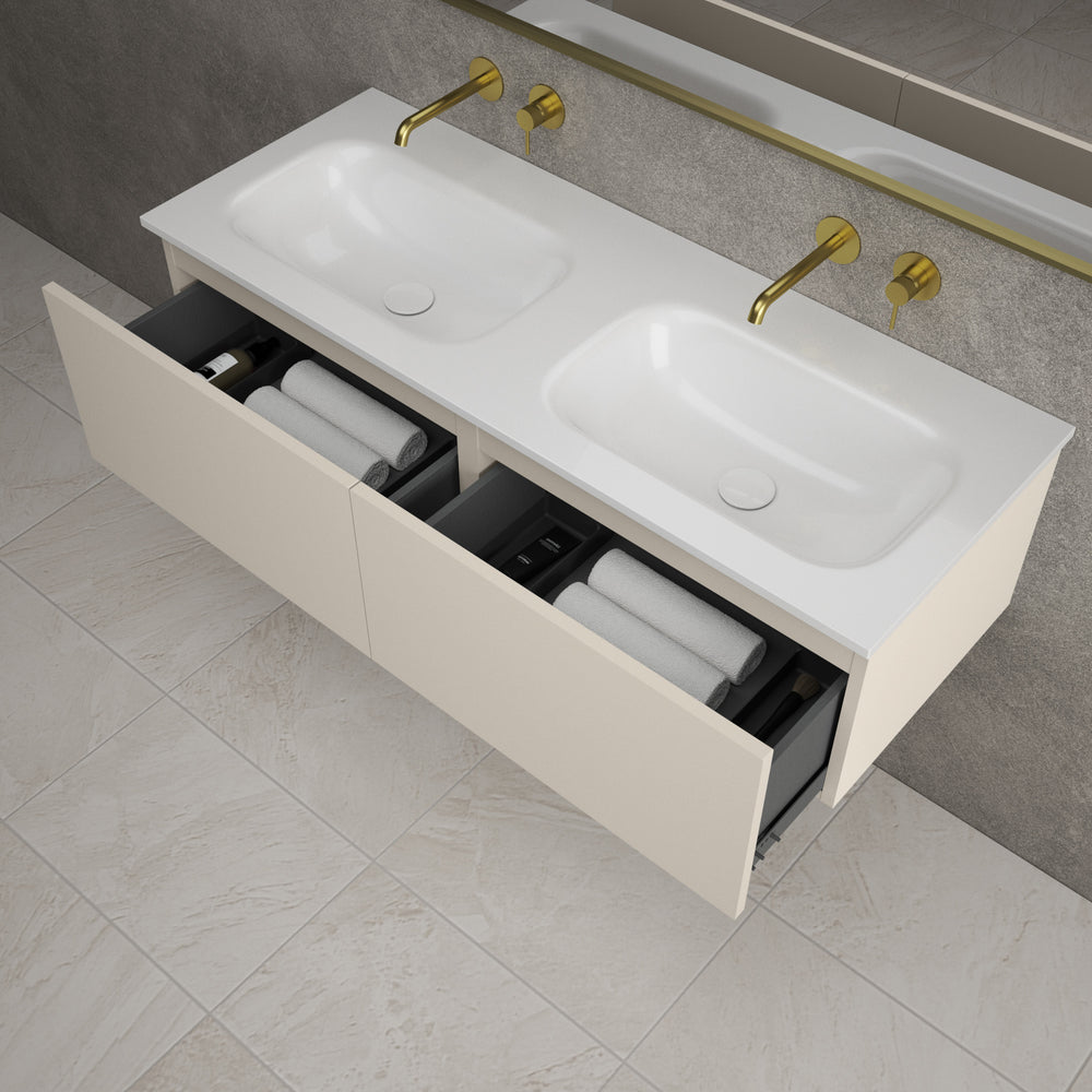 Raffinata Two Drawer Vanity Unit  With Beyondstone Double Basin - Matt Cashmere 1200mm