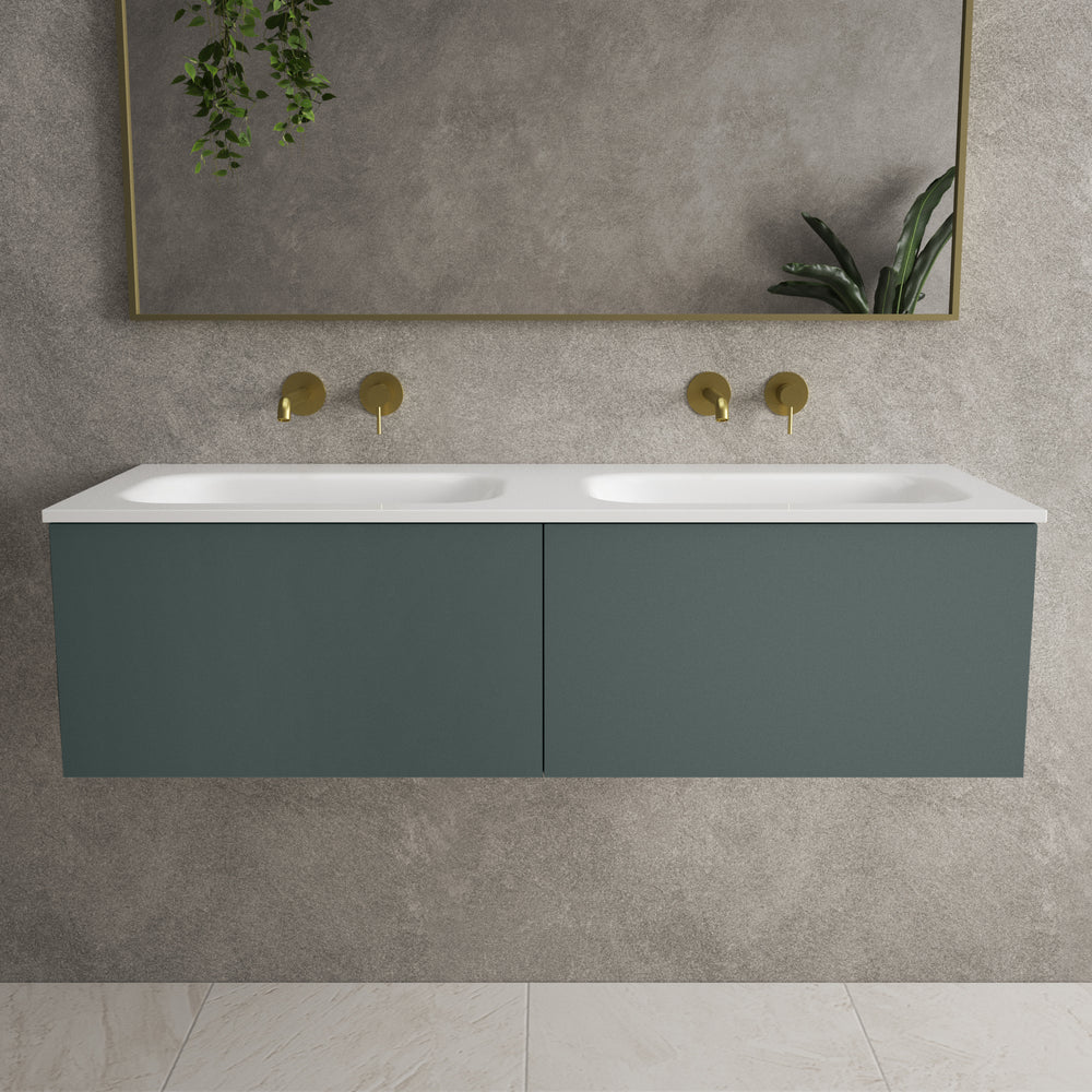 Raffinata Two Drawer Vanity Unit  With Beyondstone Double Basin - Matt Dark Green 1200mm image