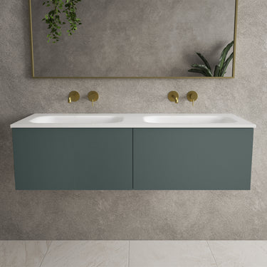 Raffinata Two Drawer Vanity Unit  With Beyondstone Double Basin - Matt Dark Green 1200mm