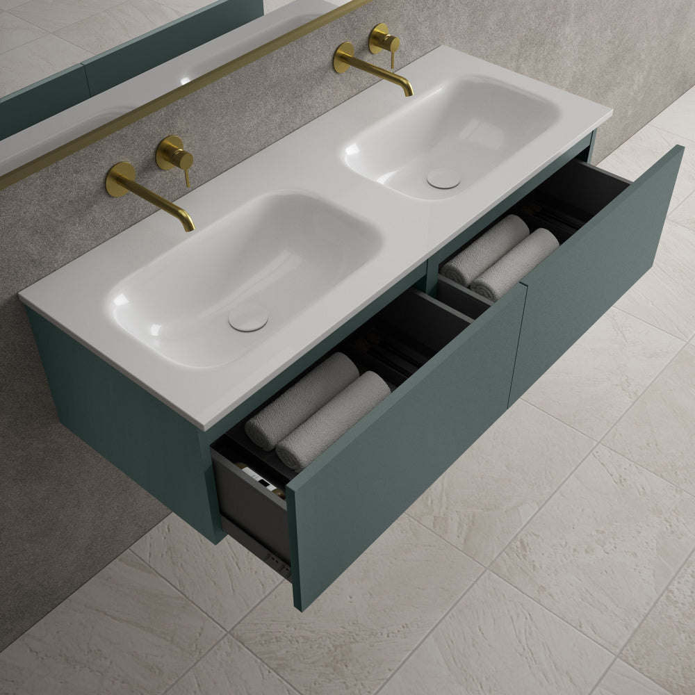 Raffinata Two Drawer Vanity Unit  With Beyondstone Double Basin - Matt Dark Green 1200mm