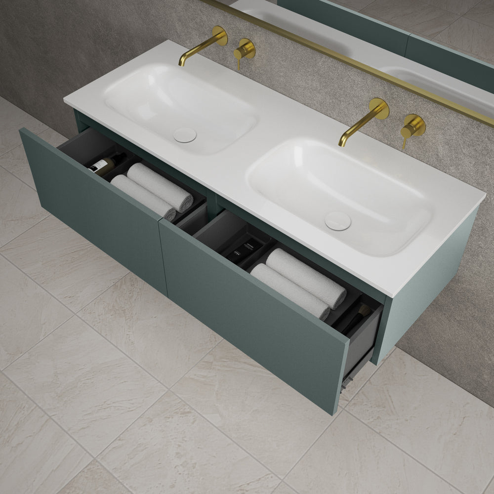 Raffinata Two Drawer Vanity Unit  With Beyondstone Double Basin - Matt Dark Green 1200mm