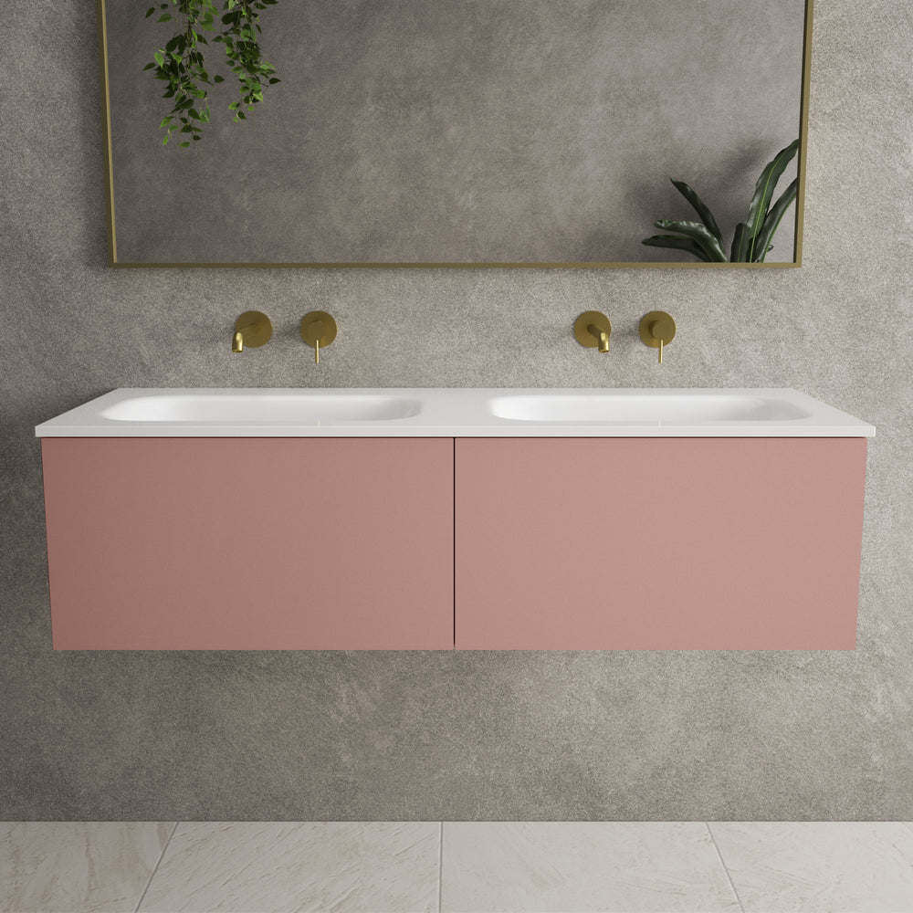 Raffinata Two Drawer Vanity Unit  With Beyondstone Double Basin - Matt Pink 1200mm