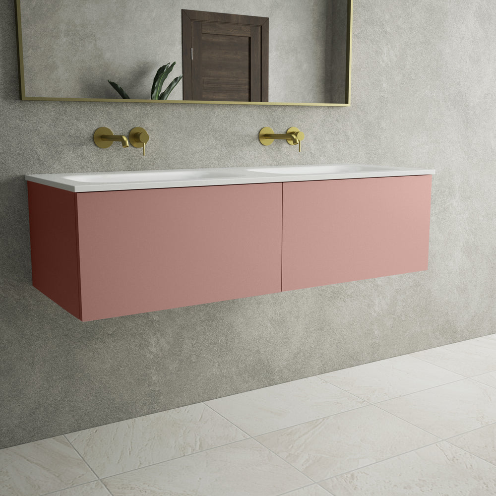 Raffinata Two Drawer Vanity Unit  With Beyondstone Double Basin - Matt Pink 1200mm