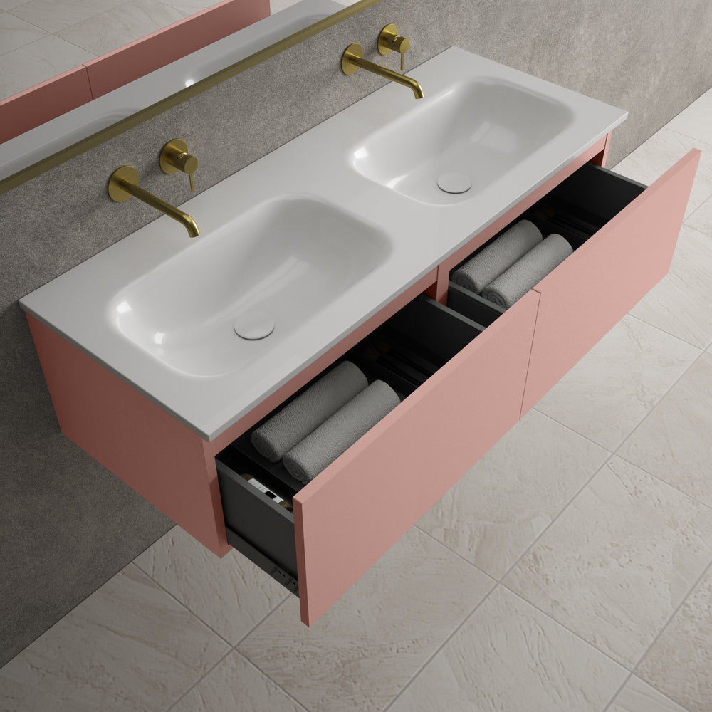 Raffinata Two Drawer Vanity Unit  With Beyondstone Double Basin - Matt Pink 1200mm