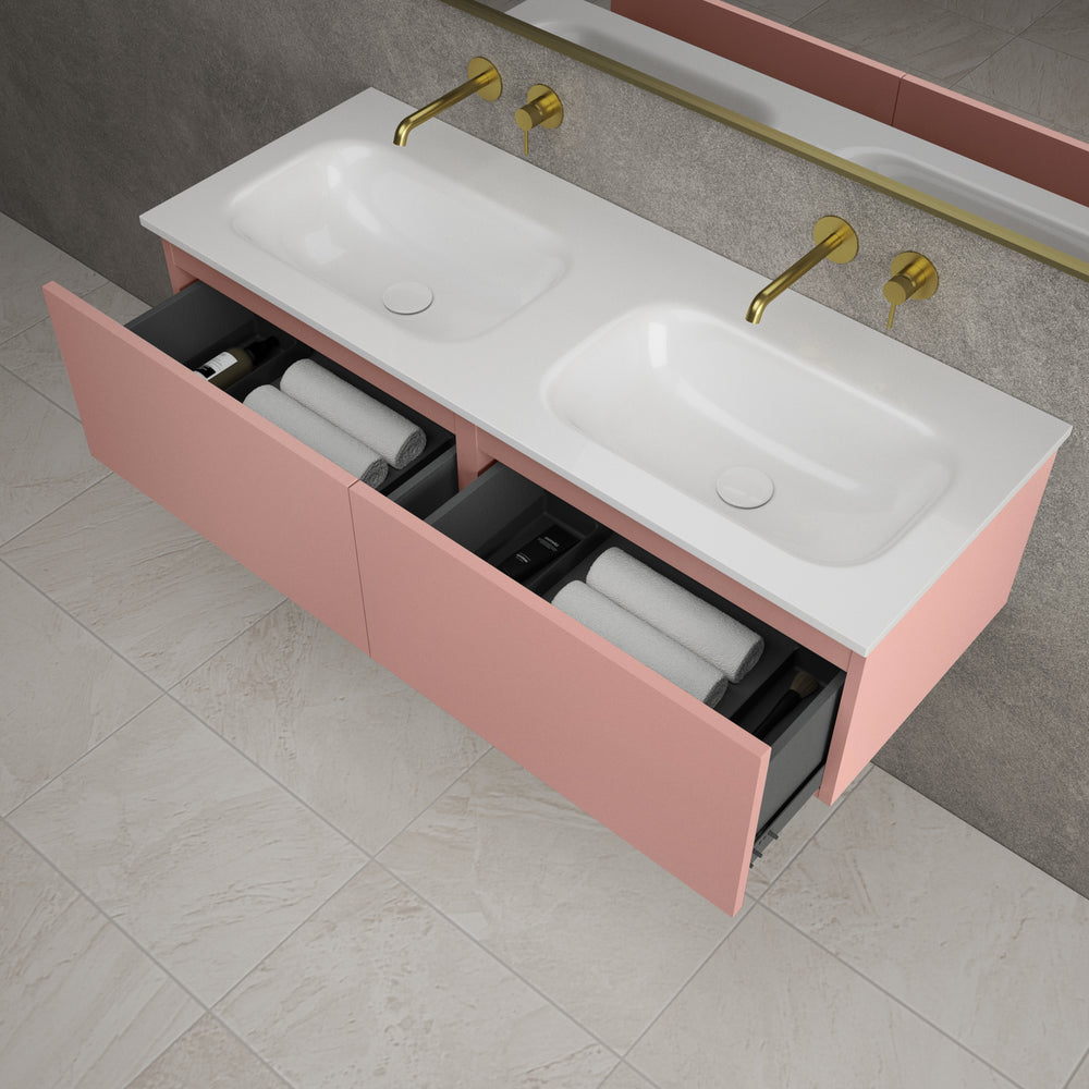 Raffinata Two Drawer Vanity Unit  With Beyondstone Double Basin - Matt Pink 1200mm