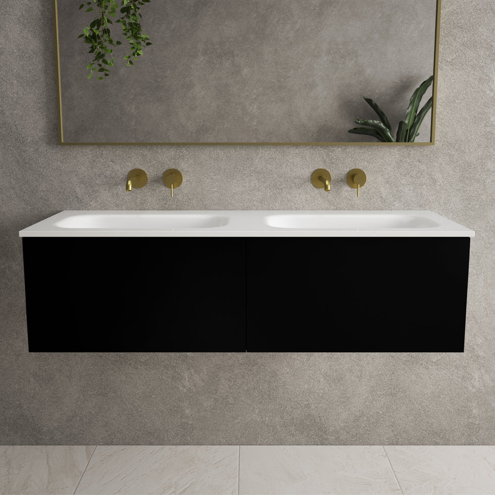 Raffinata Two Drawer Vanity Unit  With Beyondstone Double Basin - Matt Black 1200mm