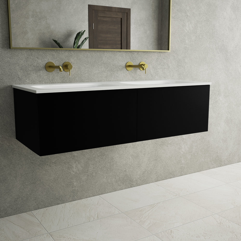Raffinata Two Drawer Vanity Unit  With Beyondstone Double Basin - Matt Black 1200mm