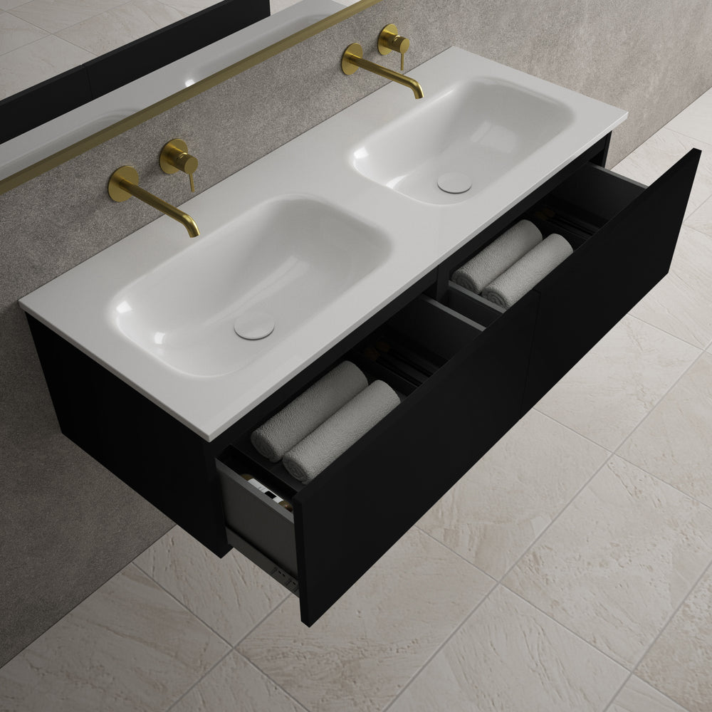 Raffinata Two Drawer Vanity Unit  With Beyondstone Double Basin - Matt Black 1200mm