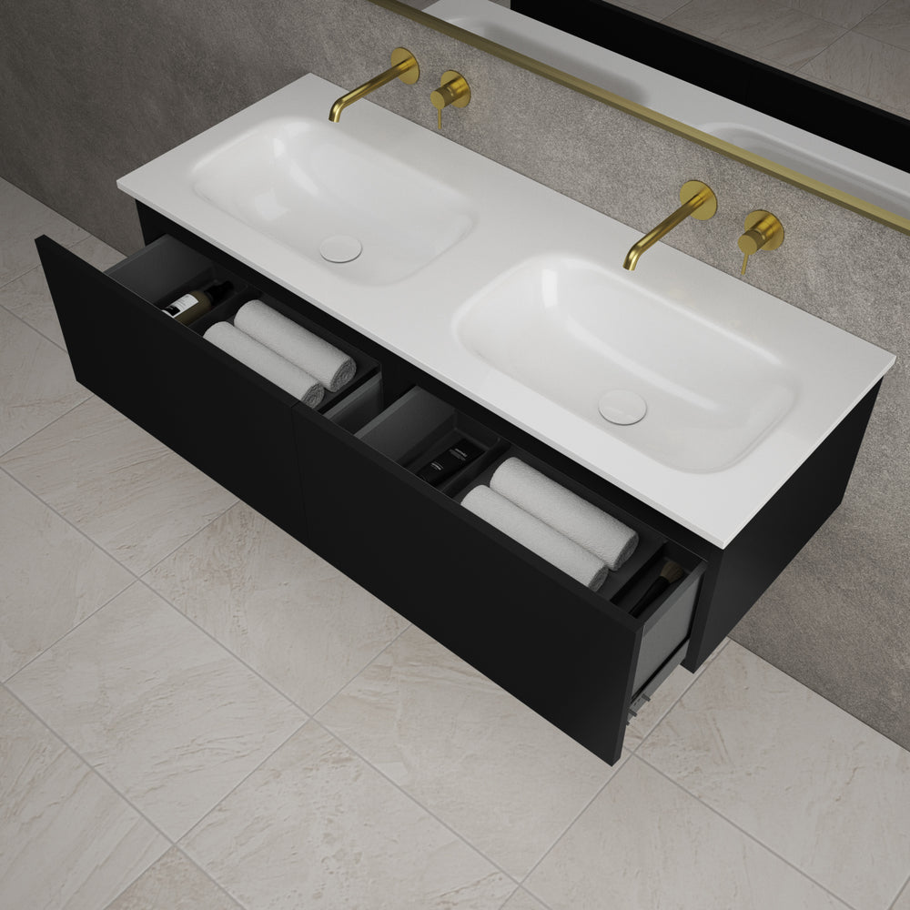 Raffinata Two Drawer Vanity Unit  With Beyondstone Double Basin - Matt Black 1200mm