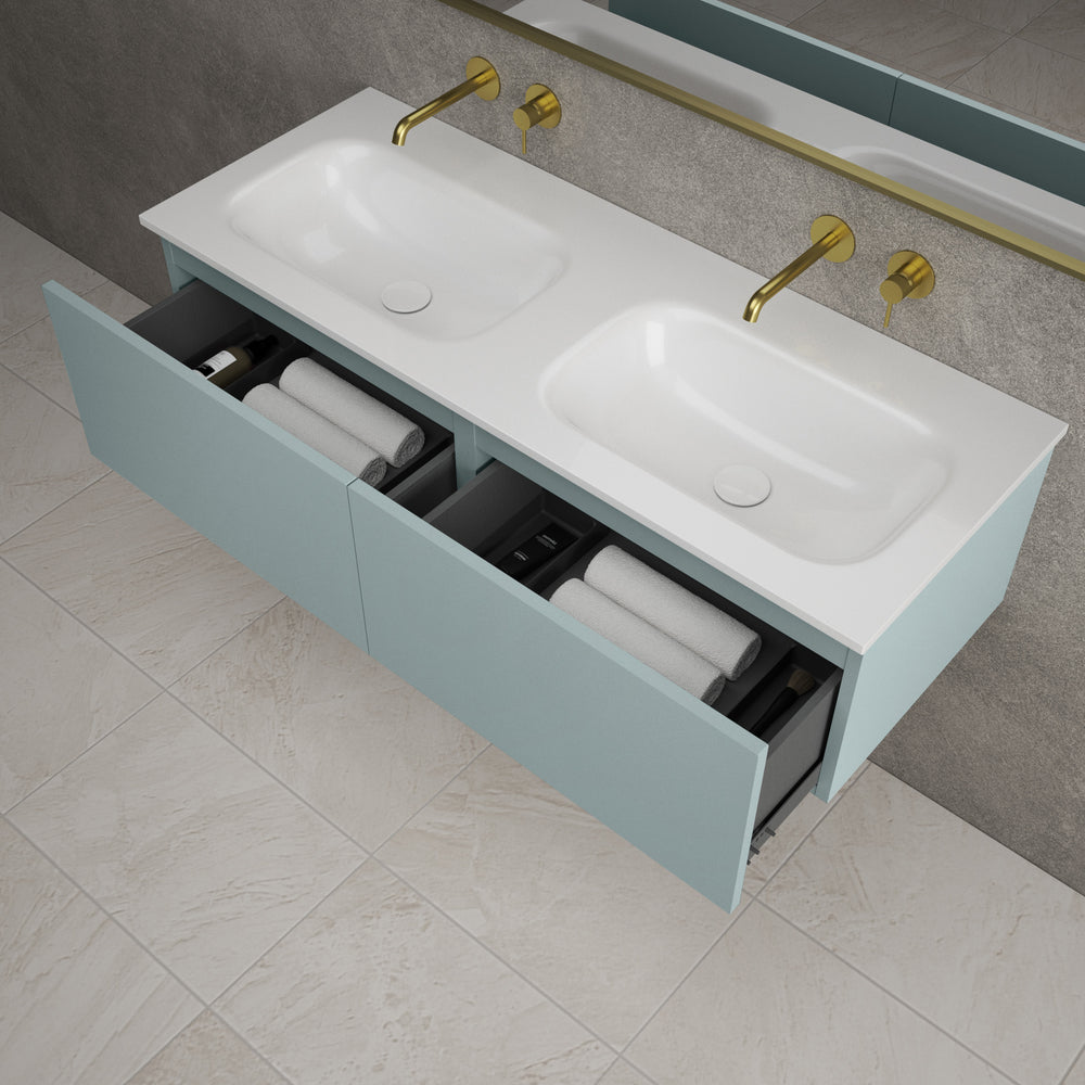 Raffinata Two Drawer Vanity Unit  With Beyondstone Double Basin - Matt Fjord 1200mm