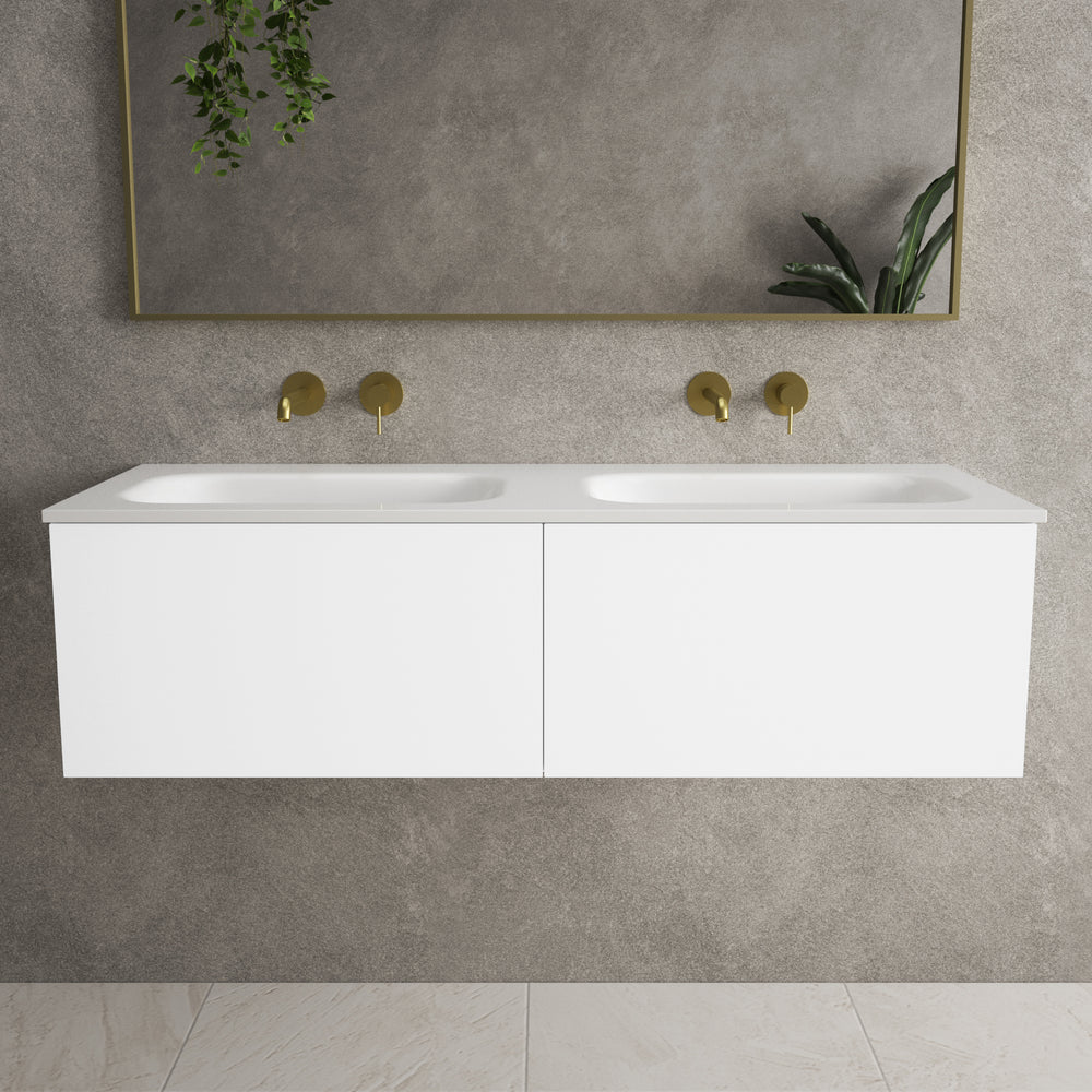 Raffinata Two Drawer Vanity Unit  With Beyondstone Double Basin - Matt White 1200mm image
