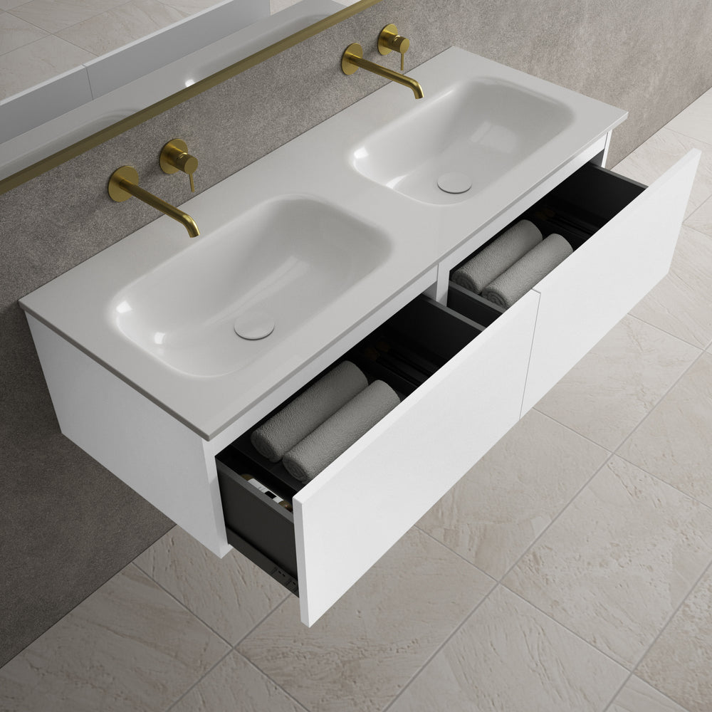 Raffinata Two Drawer Vanity Unit  With Beyondstone Double Basin - Matt White 1200mm