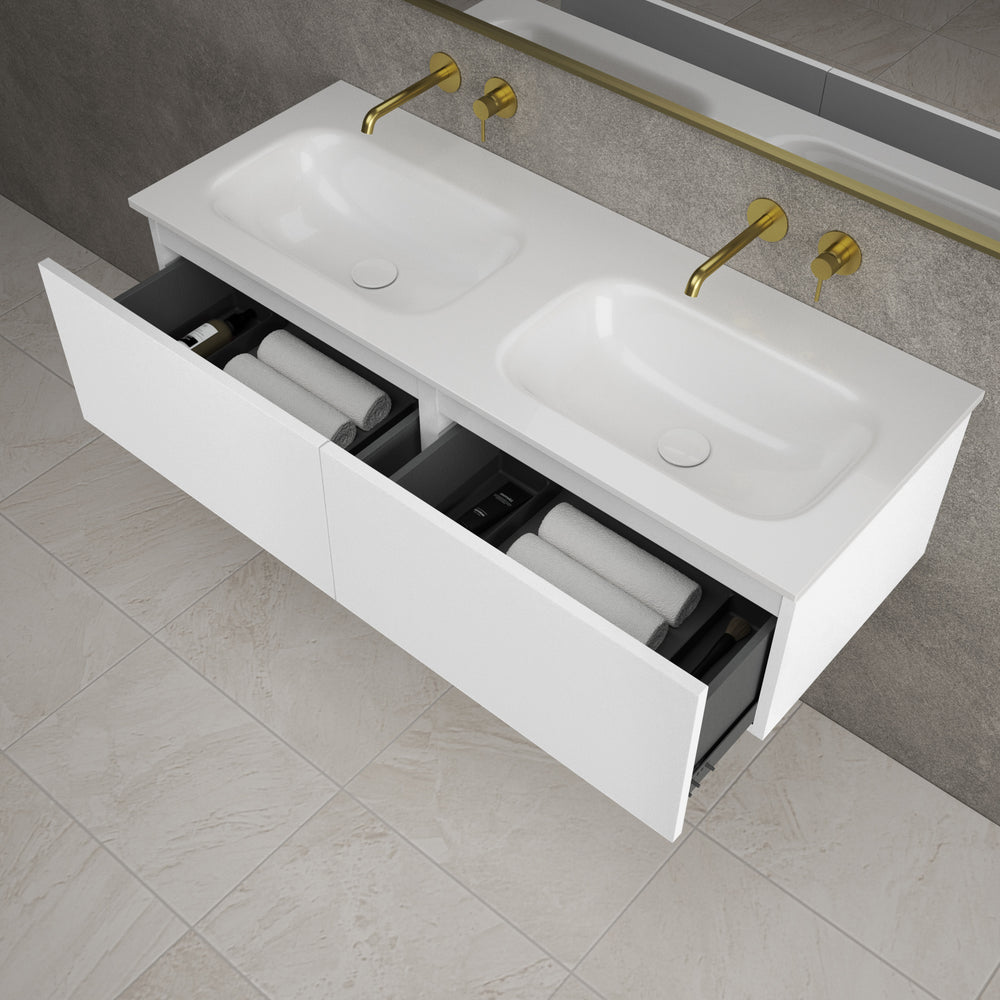 Raffinata Two Drawer Vanity Unit  With Beyondstone Double Basin - Matt White 1200mm