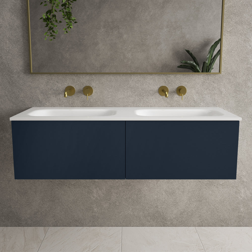 Raffinata Two Drawer Vanity Unit  With Beyondstone Double Basin - Matt Indigo 1200mm image