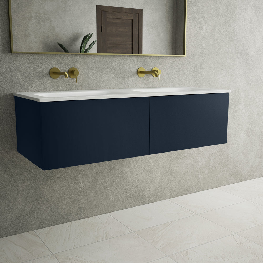 Raffinata Two Drawer Vanity Unit  With Beyondstone Double Basin - Matt Indigo 1200mm