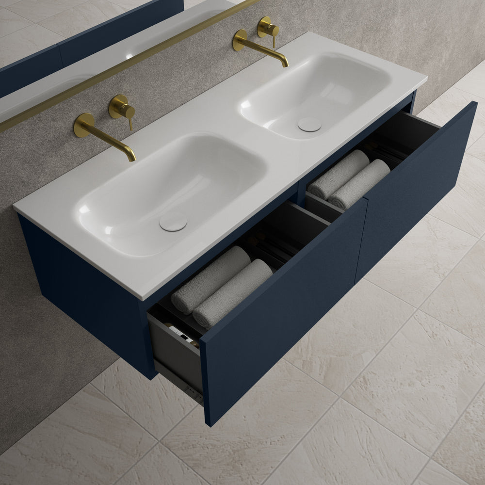 Raffinata Two Drawer Vanity Unit  With Beyondstone Double Basin - Matt Indigo 1200mm