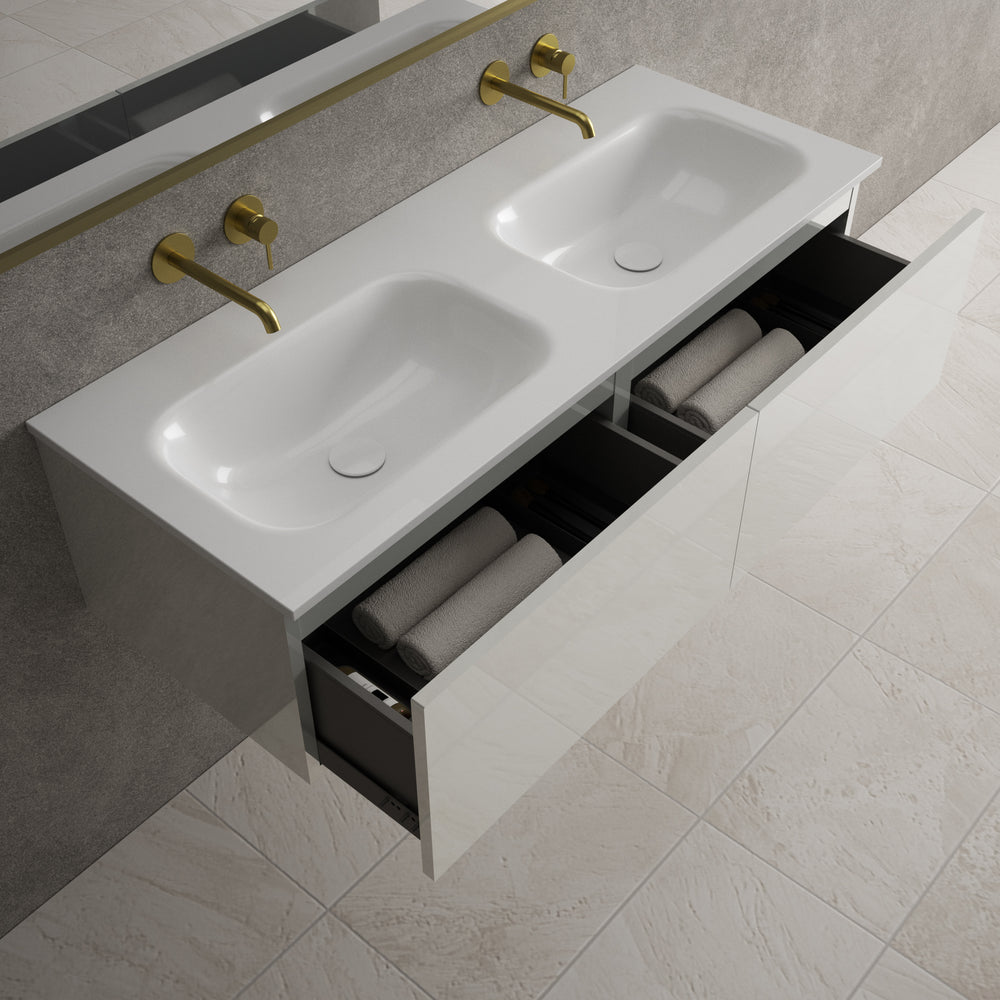 Raffinata Two Drawer Vanity Unit  With Beyondstone Double Basin - Gloss Dove 1200mm