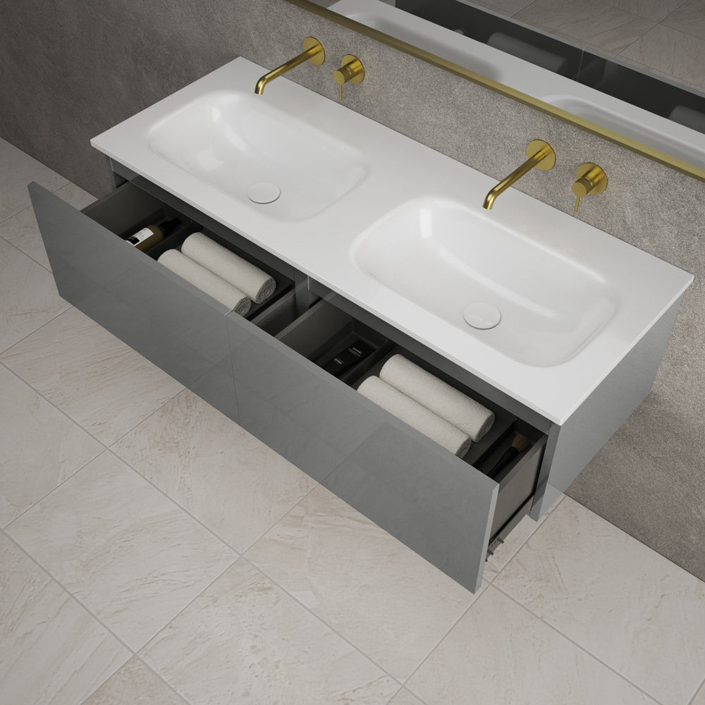 Raffinata Two Drawer Vanity Unit  With Beyondstone Double Basin - Gloss Dust 1200mm