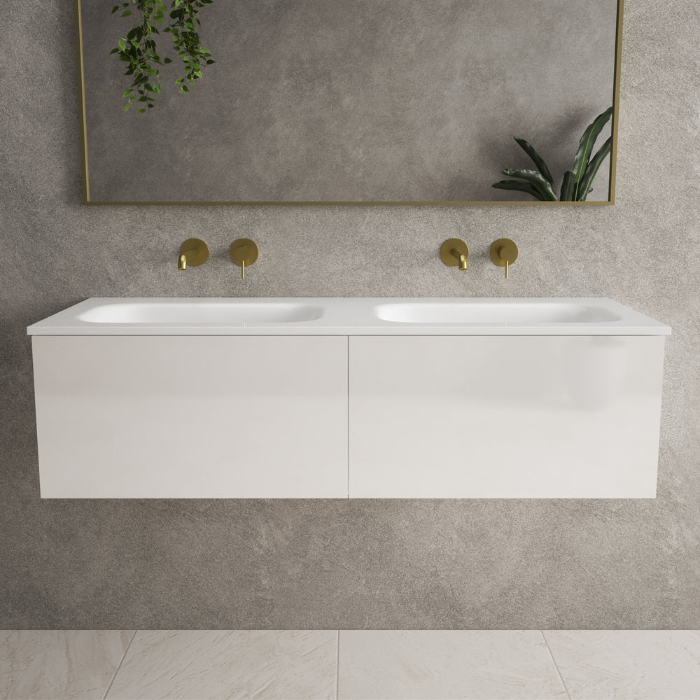 Raffinata Two Drawer Vanity Unit  With Beyondstone Double Basin - Gloss White 1200mm image