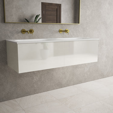 Raffinata Two Drawer Vanity Unit  With Beyondstone Double Basin - Gloss White 1200mm