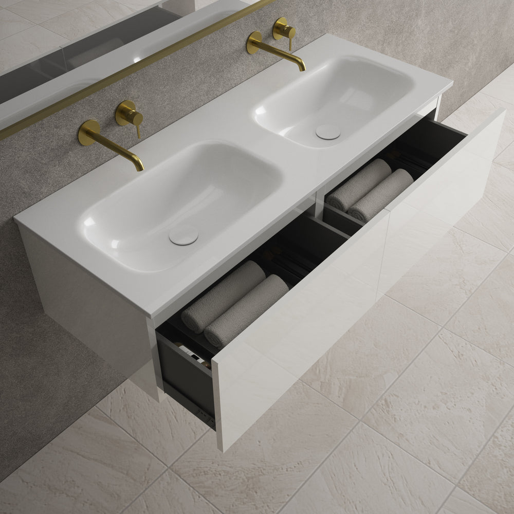 Raffinata Two Drawer Vanity Unit  With Beyondstone Double Basin - Gloss White 1200mm