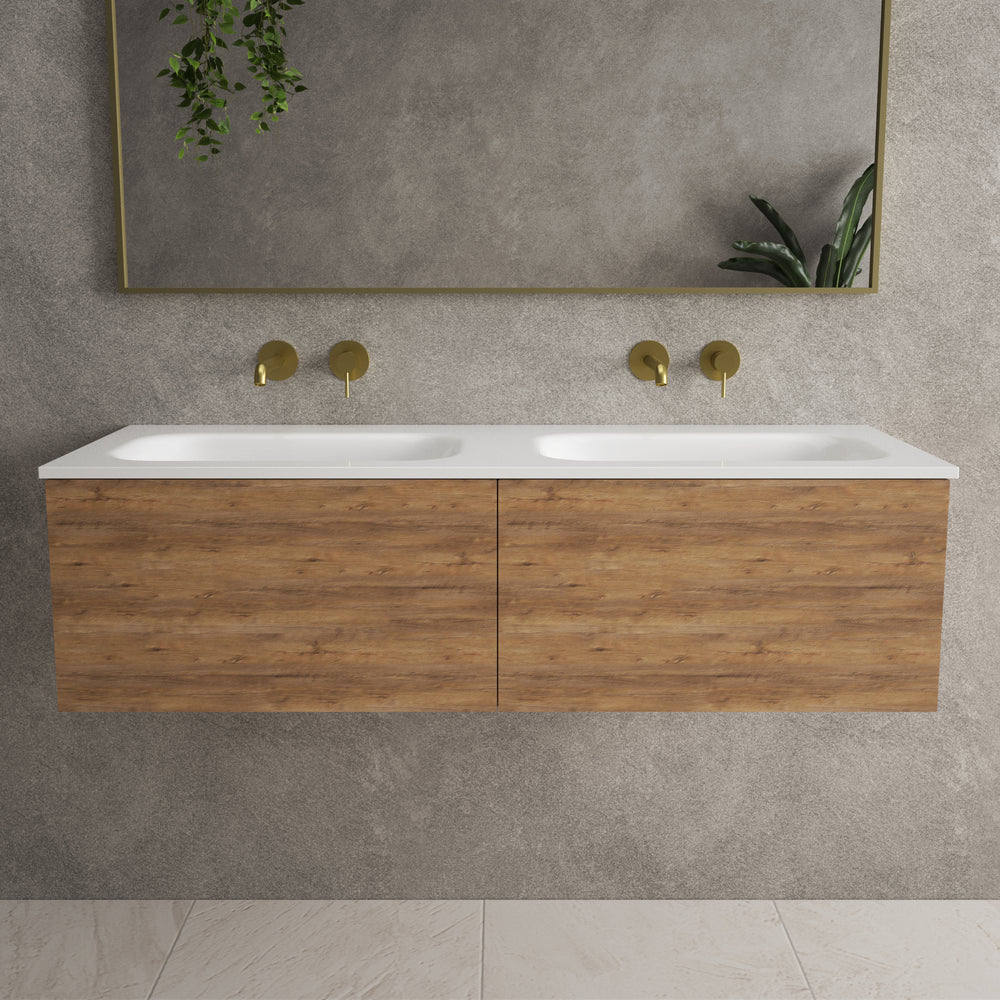 Raffinata Two Drawer Vanity Unit  With Beyondstone Double Basin - Oak 1200mm image