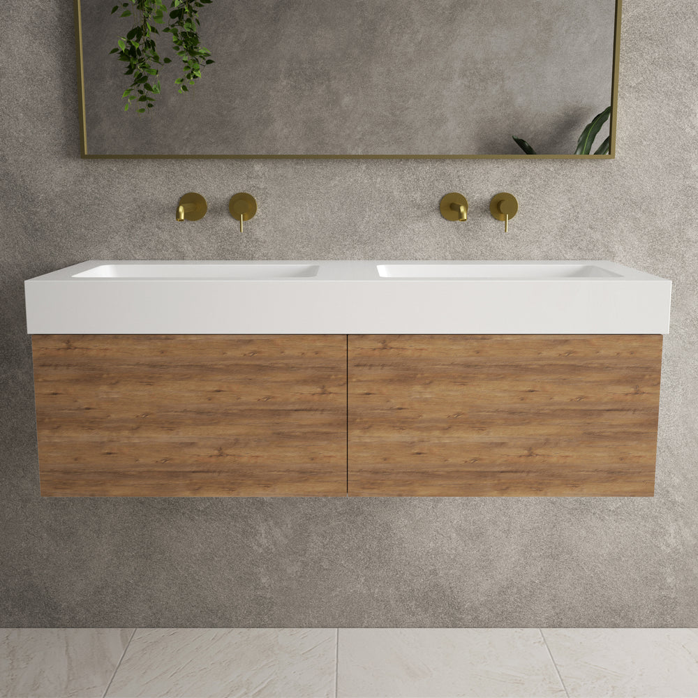 Raffinata Two Drawer Vanity Unit  With Beyondstone BLOC Double Basin - Oak 1200mm image