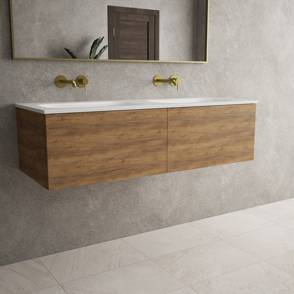 Raffinata Two Drawer Vanity Unit  With Beyondstone Double Basin - Oak 1200mm