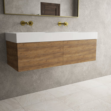 Raffinata Two Drawer Vanity Unit  With Beyondstone BLOC Double Basin - Oak 1200mm