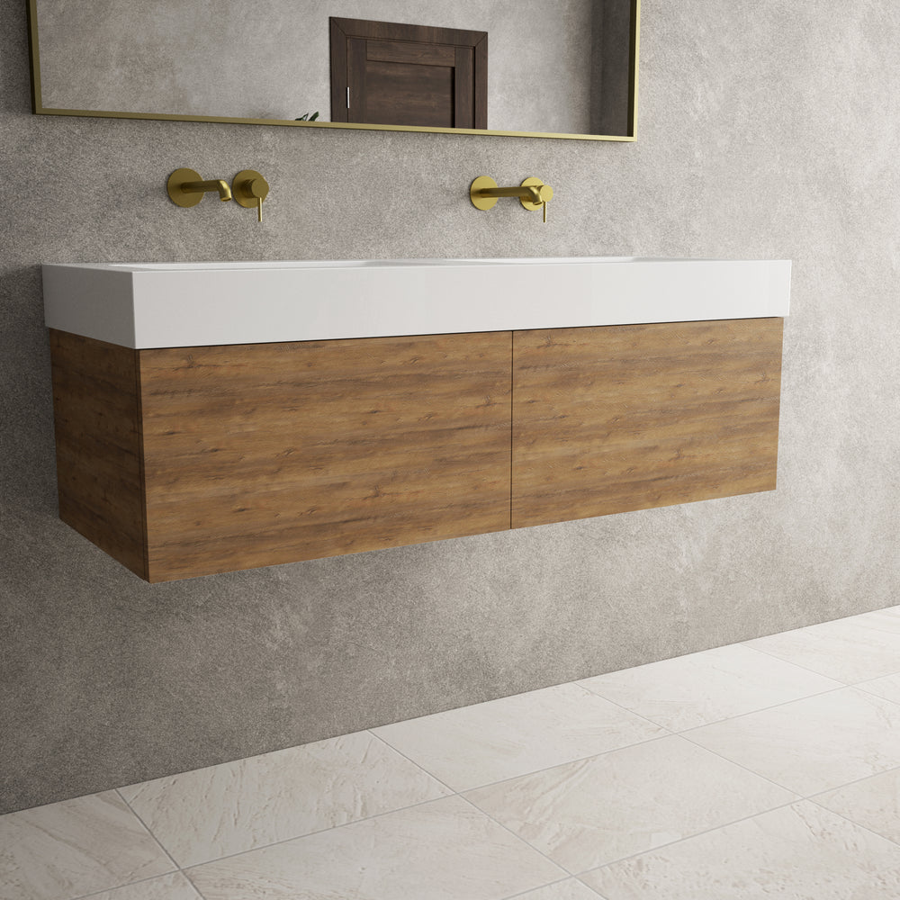 Raffinata Two Drawer Vanity Unit  With Beyondstone BLOC Double Basin - Oak 1200mm