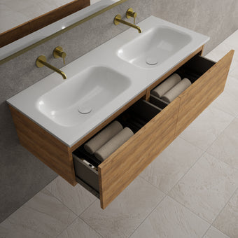 Raffinata Two Drawer Vanity Unit  With Beyondstone Double Basin - Oak 1200mm