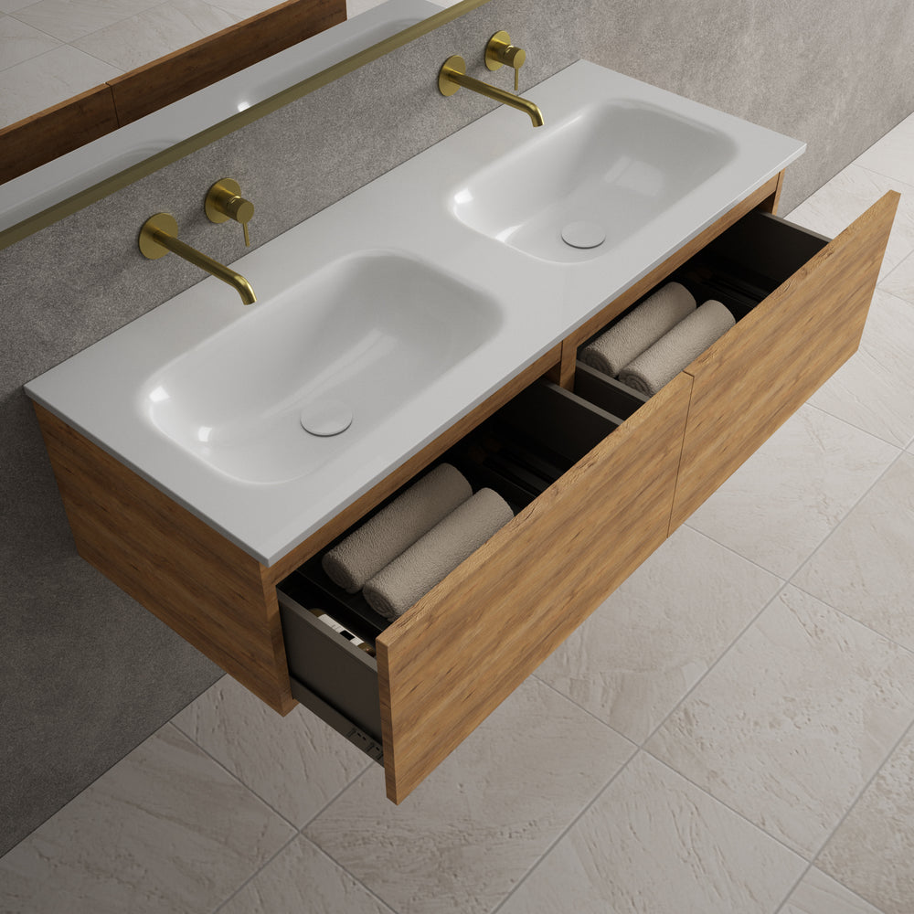 Raffinata Two Drawer Vanity Unit  With Beyondstone Double Basin - Oak 1200mm