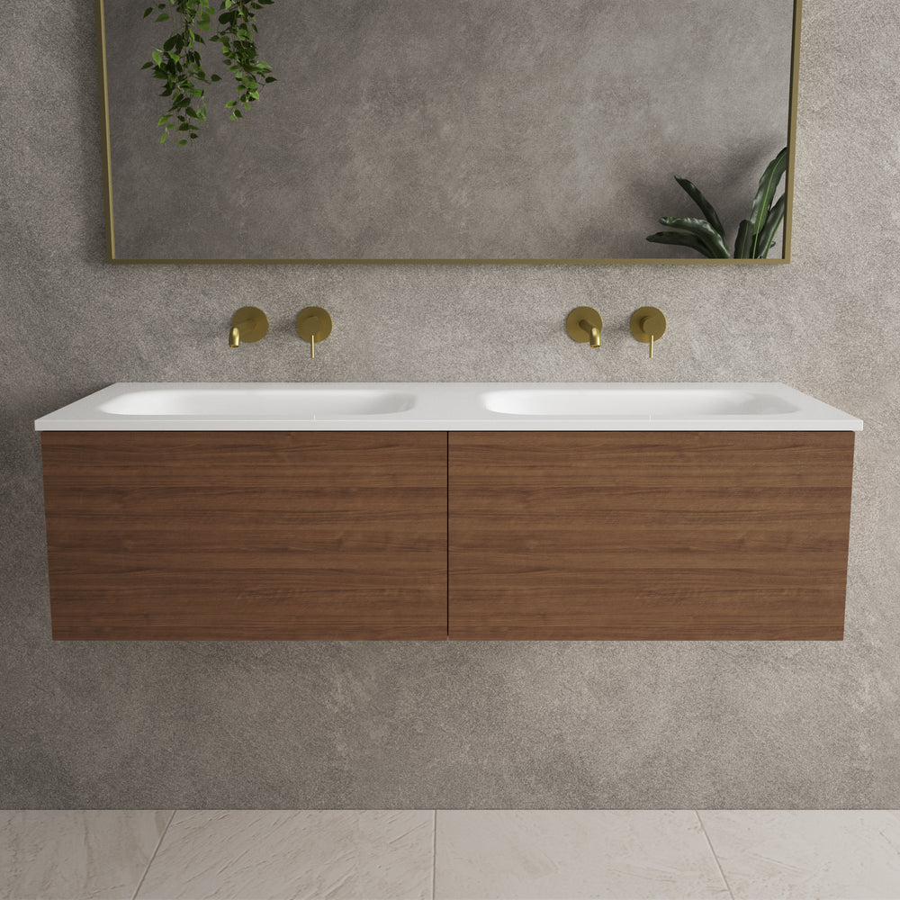 Raffinata Two Drawer Vanity Unit  With Beyondstone Double Basin - Walnut 1200mm