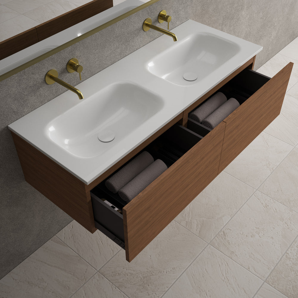 Raffinata Two Drawer Vanity Unit  With Beyondstone Double Basin - Walnut 1200mm