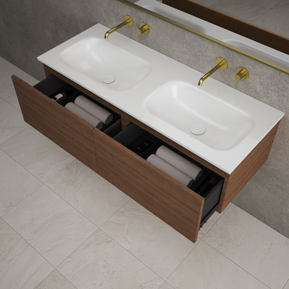 Raffinata Two Drawer Vanity Unit  With Beyondstone Double Basin - Walnut 1200mm