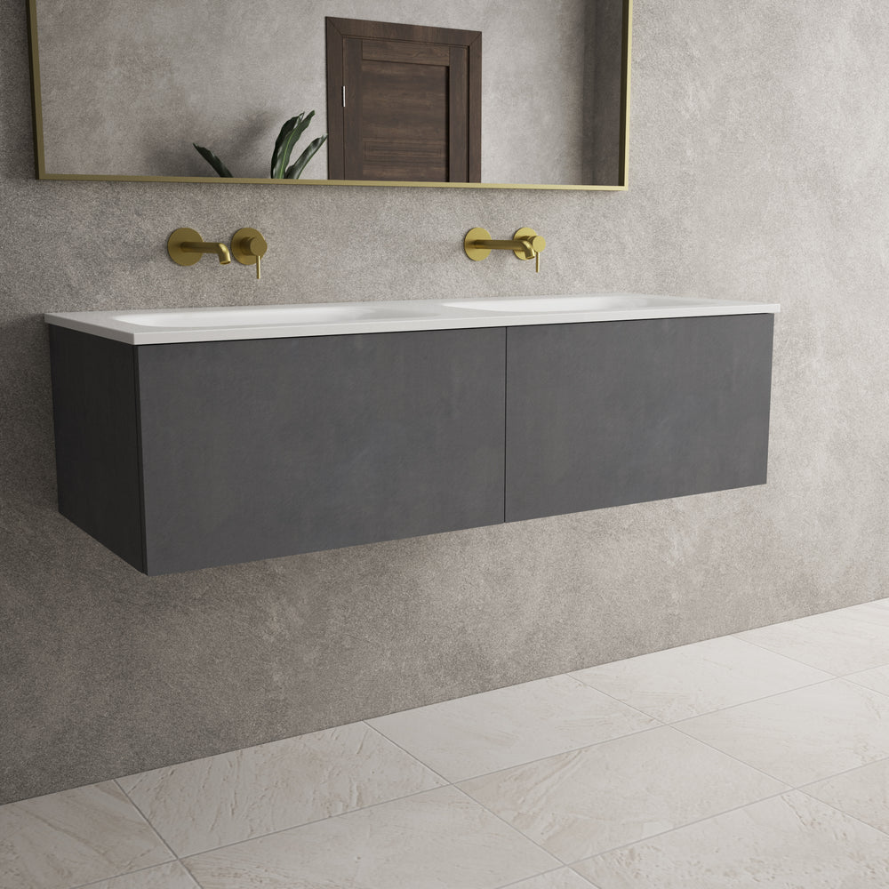 Raffinata Two Drawer Vanity Unit With Beyondstone Double Basin - Dark Concrete 1200mm