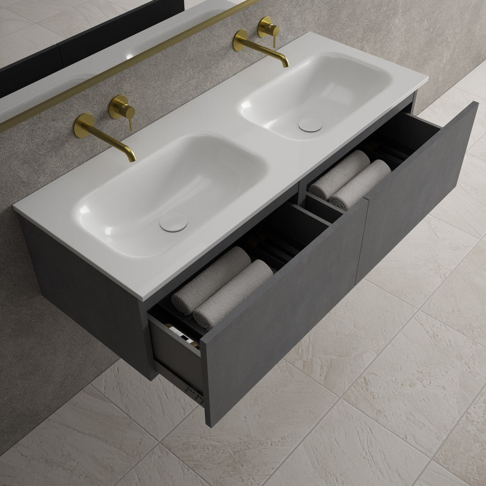 Raffinata Two Drawer Vanity Unit With Beyondstone Double Basin - Dark Concrete 1200mm
