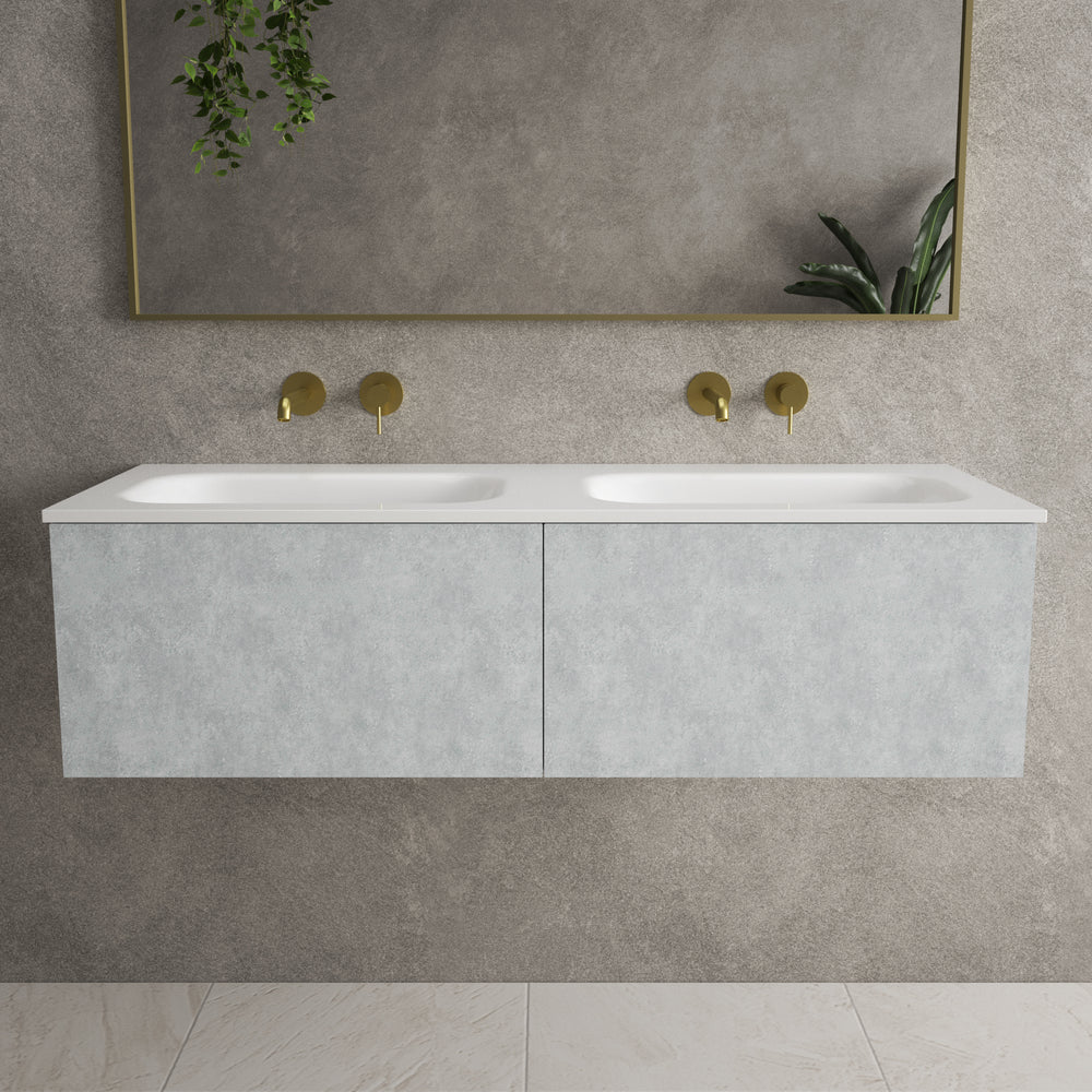 Raffinata Two Drawer Vanity Unit  With Beyondstone Double Basin - Light Concrete 1200mm
