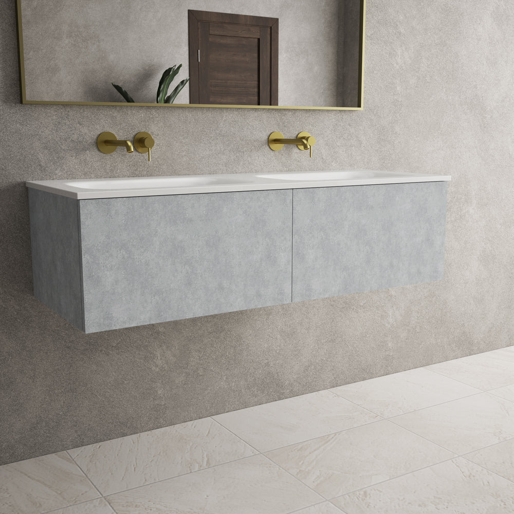 Raffinata Two Drawer Vanity Unit  With Beyondstone Double Basin - Light Concrete 1200mm