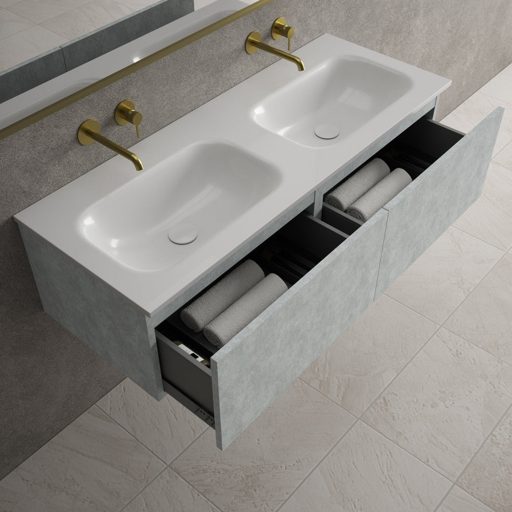 Raffinata Two Drawer Vanity Unit  With Beyondstone Double Basin - Light Concrete 1200mm