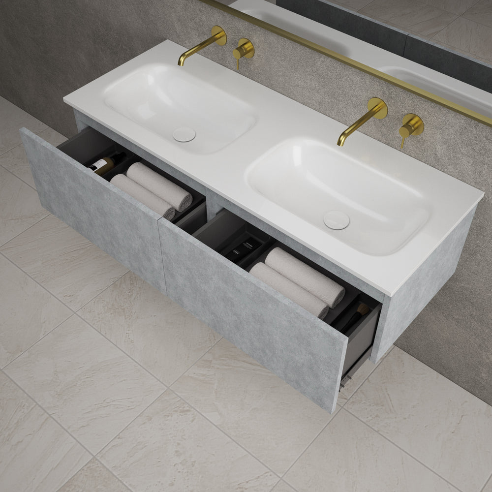 Raffinata Two Drawer Vanity Unit  With Beyondstone Double Basin - Light Concrete 1200mm