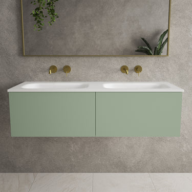 Raffinata Two Drawer Vanity Unit  With Beyondstone Double Basin - Matt Light Green 1200mm