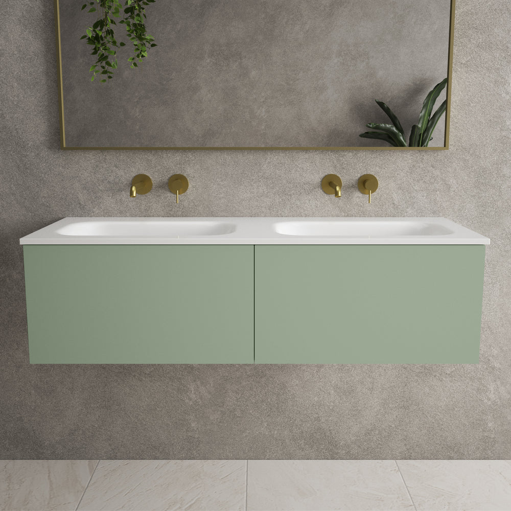Raffinata Two Drawer Vanity Unit  With Beyondstone Double Basin - Matt Light Green 1200mm