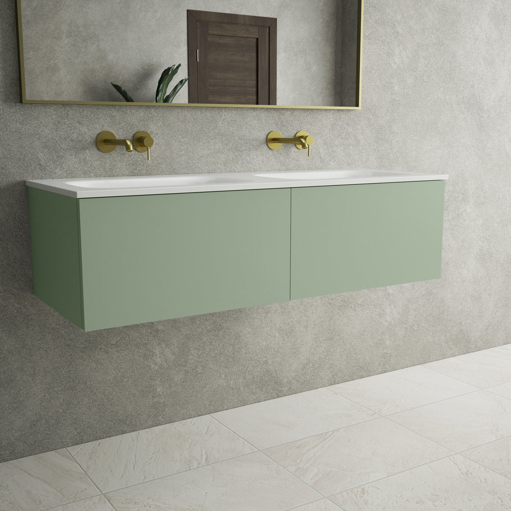 Raffinata Two Drawer Vanity Unit  With Beyondstone Double Basin - Matt Light Green 1200mm