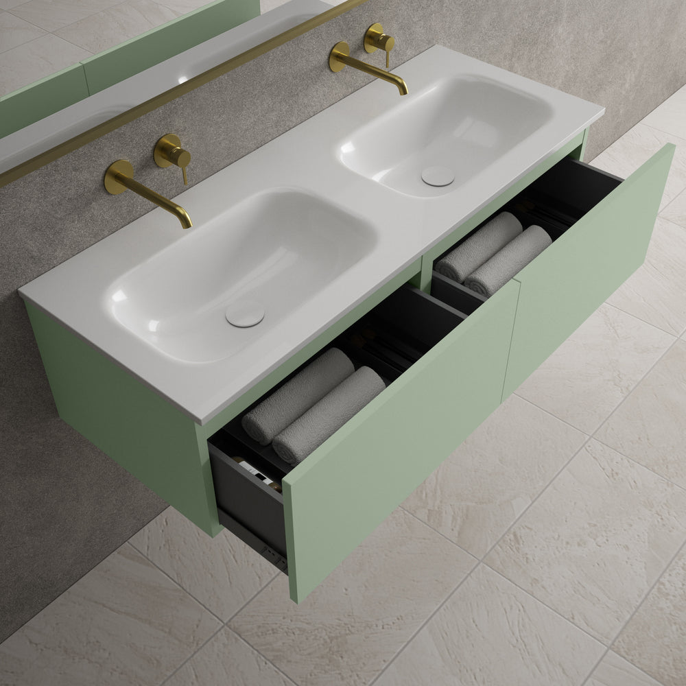 Raffinata Two Drawer Vanity Unit  With Beyondstone Double Basin - Matt Light Green 1200mm