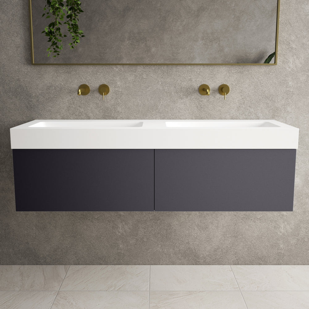 Raffinata Two Drawer Vanity Unit With Beyondstone BLOC Double Basin - Matt Graphite 1400mm image