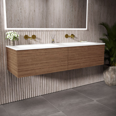Raffinata Two Drawer Vanity Unit With Beyondstone Double Basin - Walnut 1400mm