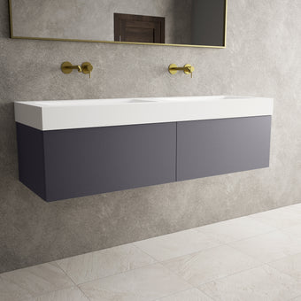 Raffinata Two Drawer Vanity Unit With Beyondstone BLOC Double Basin - Matt Graphite 1400mm