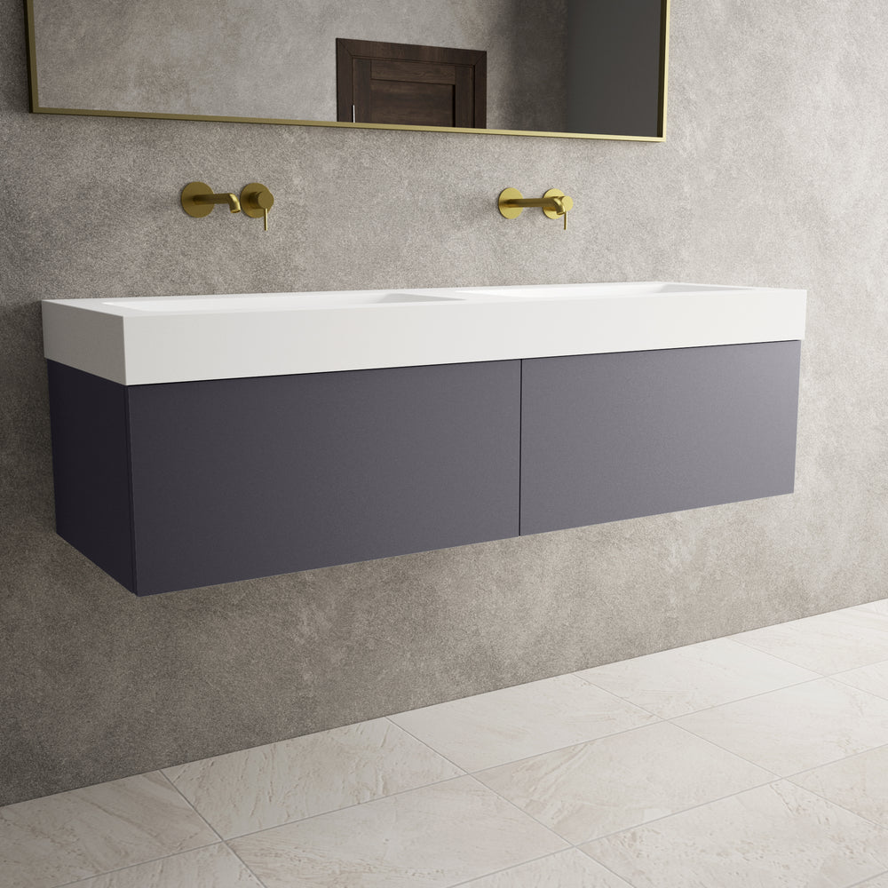 Raffinata Two Drawer Vanity Unit With Beyondstone BLOC Double Basin - Matt Graphite 1400mm